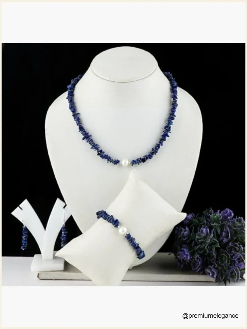 Natural Lapis Lazuli Jewelry Set - Necklace, Bracelet & Earrings, Silver